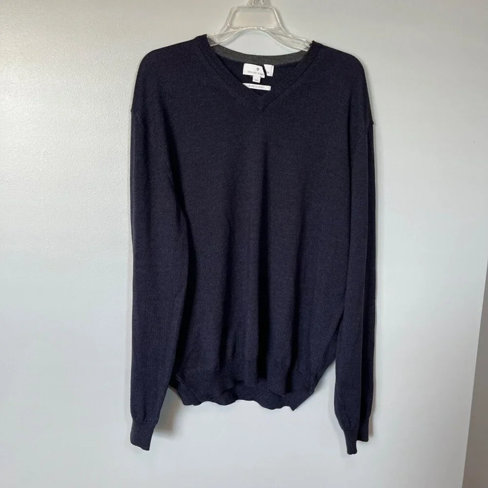 Toscano Firenze Mens Navy V-Neck Pull Over Merino Wool Sweater XXL - Picture 3 of 10